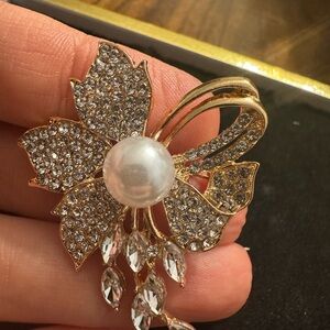 Gold and Silver Crystal Floral Brooch